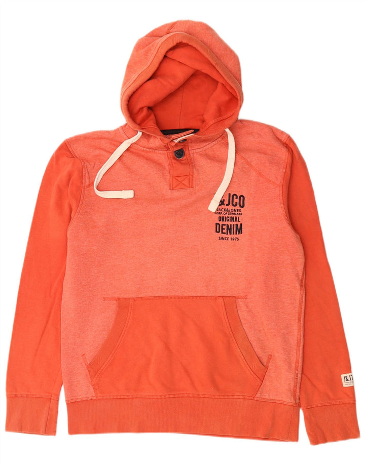 Jack & Jones Mens Graphic Button Neck Hoodie Jumper Medium Pink Colourblock