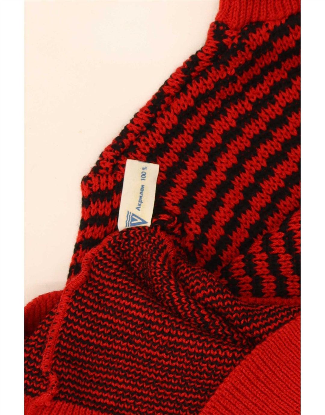 Vintage Womens Roll Neck Jumper Sweater UK 12 Medium Red Striped Acrylic