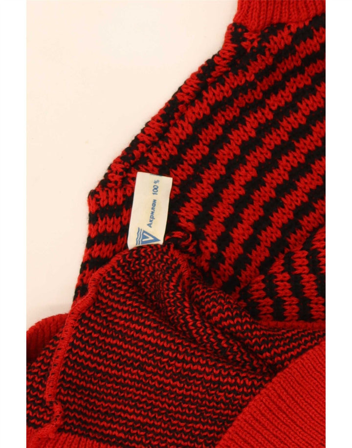 Vintage Womens Roll Neck Jumper Sweater UK 12 Medium Red Striped Acrylic