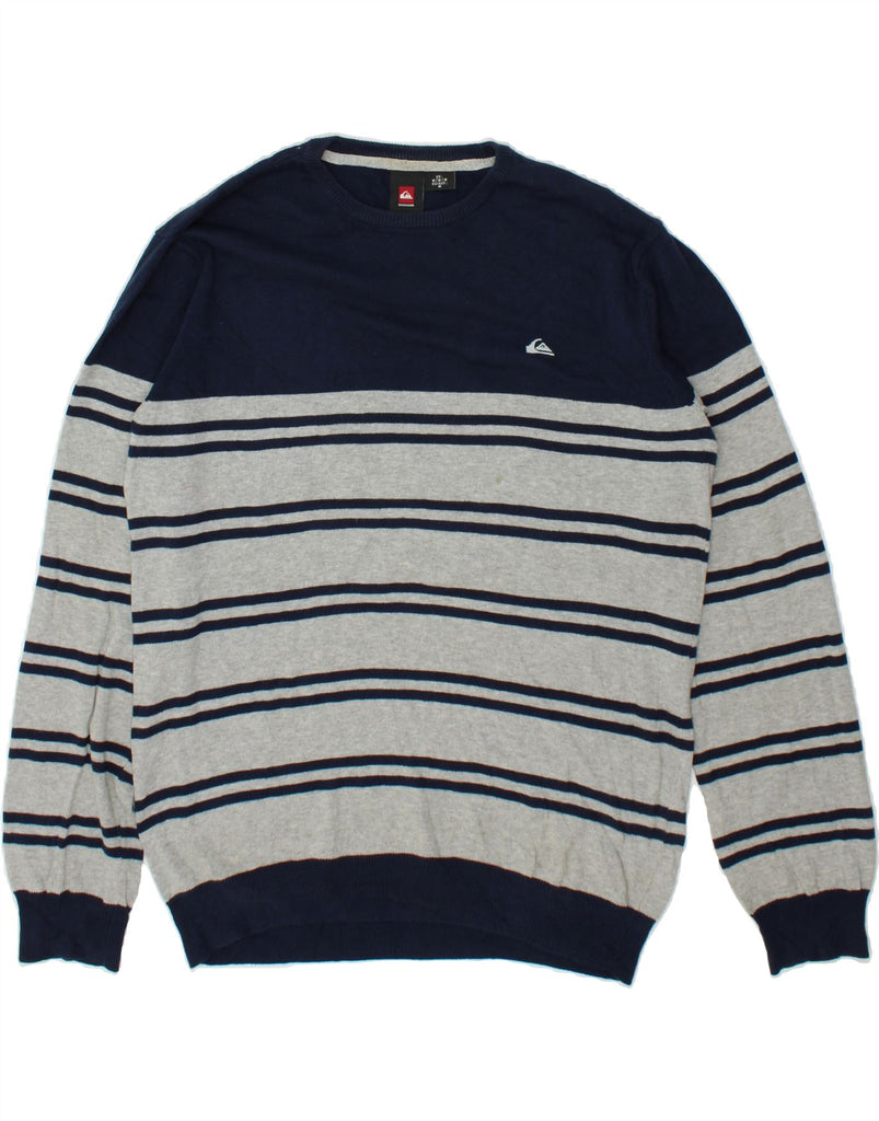QUIKSILVER Mens Crew Neck Jumper Sweater Medium Grey Striped | Vintage Quiksilver | Thrift | Second-Hand Quiksilver | Used Clothing | Messina Hembry 