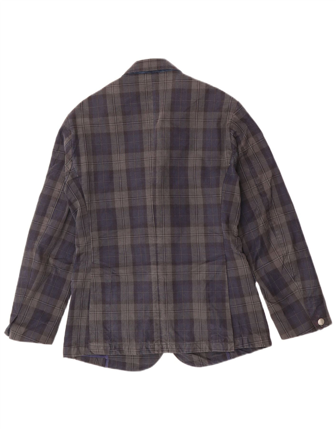 Jaggy Mens 3 Button Blazer Jacket IT 48 Medium Navy Blue Check Cotton