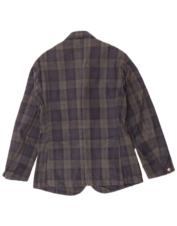 Jaggy Mens 3 Button Blazer Jacket IT 48 Medium Navy Blue Check Cotton