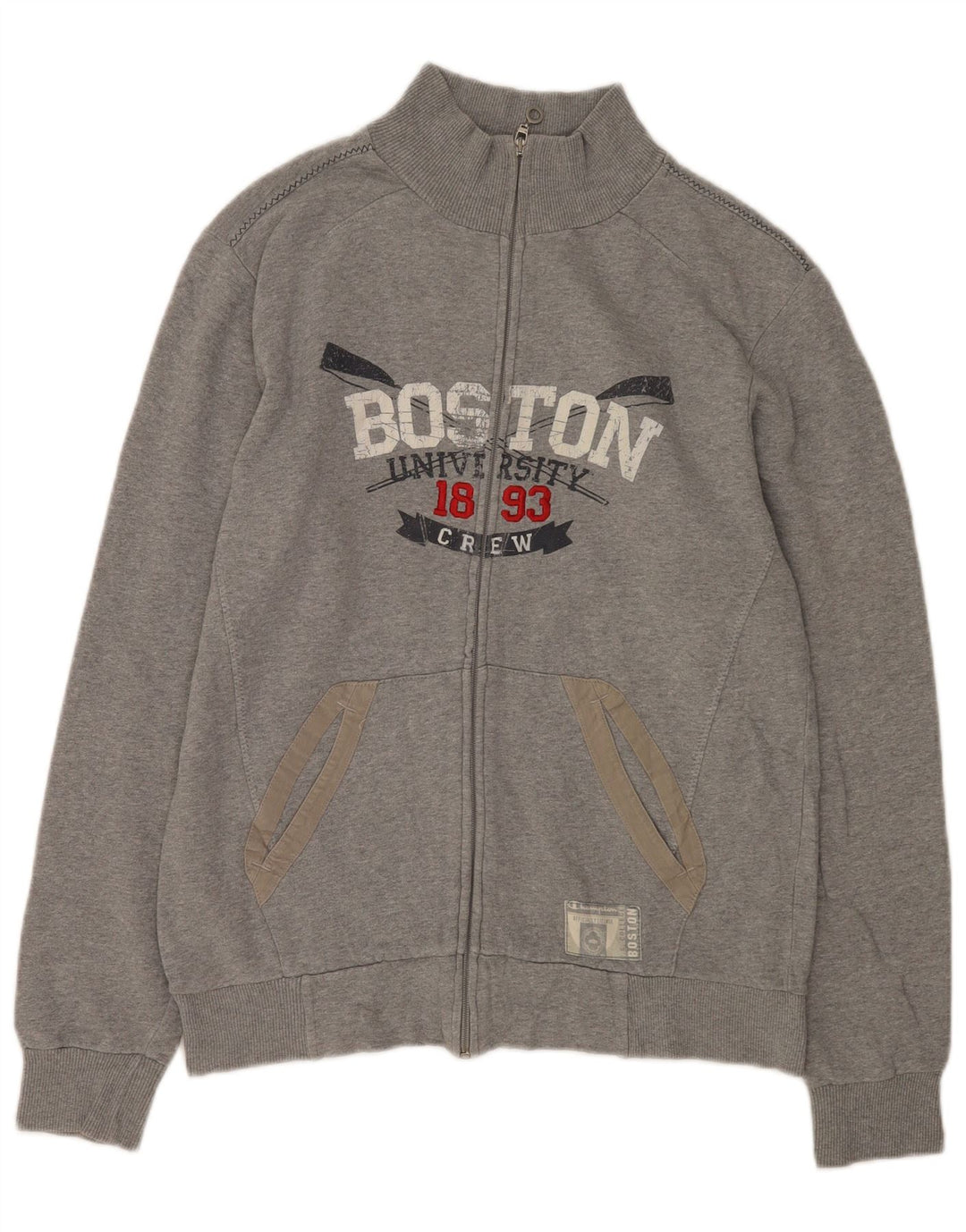 Champion Mens Boston Graphic Tracksuit Top Jacket Large Grey Cotton