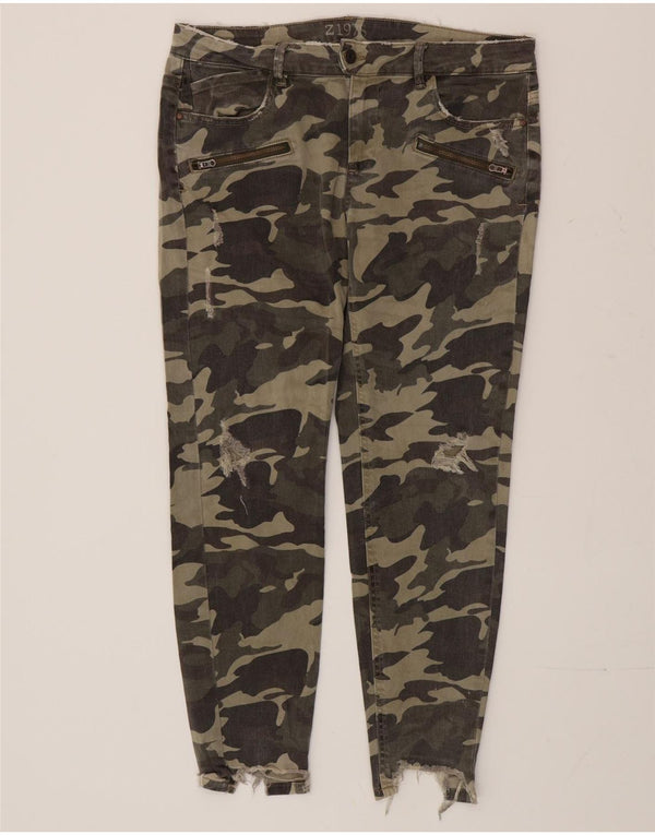 Zara Womens Distressed Skinny Jeans EU 42 Large W32 L27 Khaki Camouflage