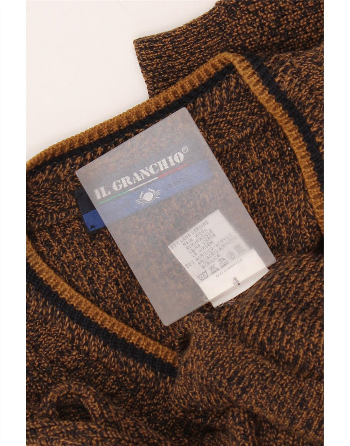 Il Granchio Mens V-Neck Jumper Sweater Medium Brown Flecked Wool
