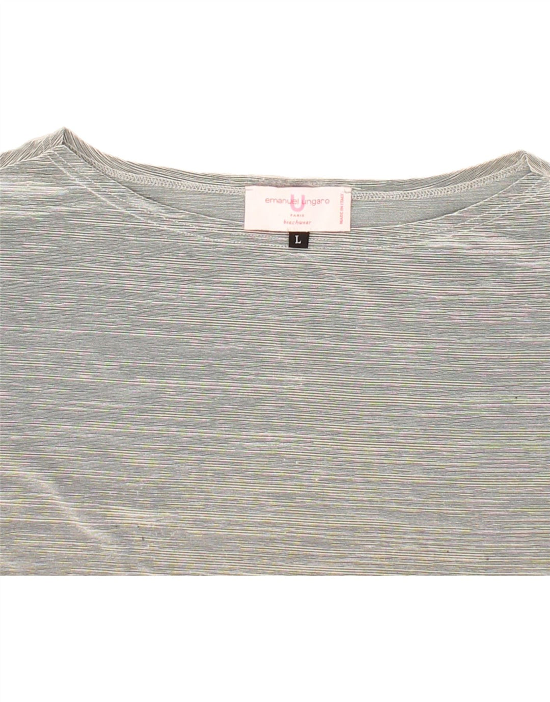 EMANUEL UNGARO Womens T-Shirt Top UK 16 Large Grey Pinstripe Polyester Vintage Emanuel Ungaro and Second-Hand Emanuel Ungaro from Messina Hembry 