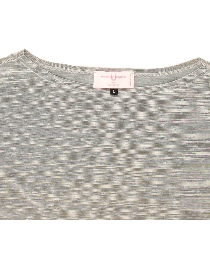 EMANUEL UNGARO Womens T-Shirt Top UK 16 Large Grey Pinstripe Polyester Vintage Emanuel Ungaro and Second-Hand Emanuel Ungaro from Messina Hembry 
