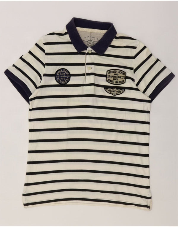 Jack & Jones Mens Graphic Polo Shirt Small White Striped