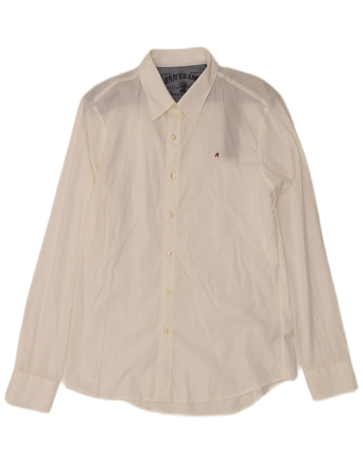 REPLAY Mens Shirt Medium White Cotton