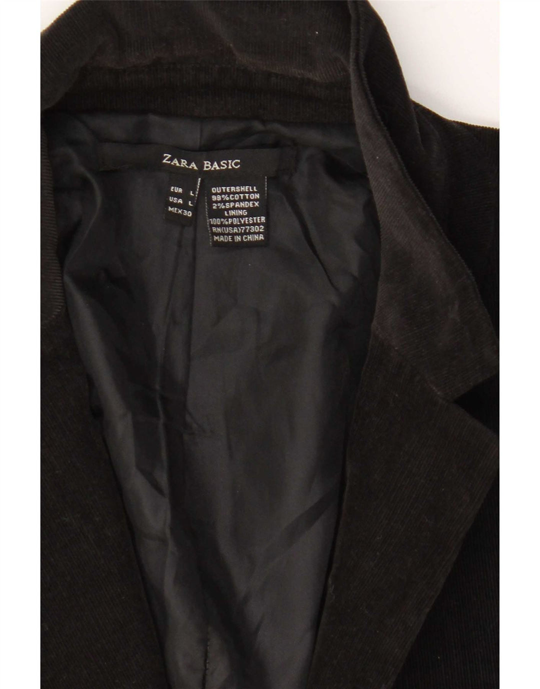 Zara Womens 1 Button Corduroy Blazer Jacket UK 14 Large Black Cotton