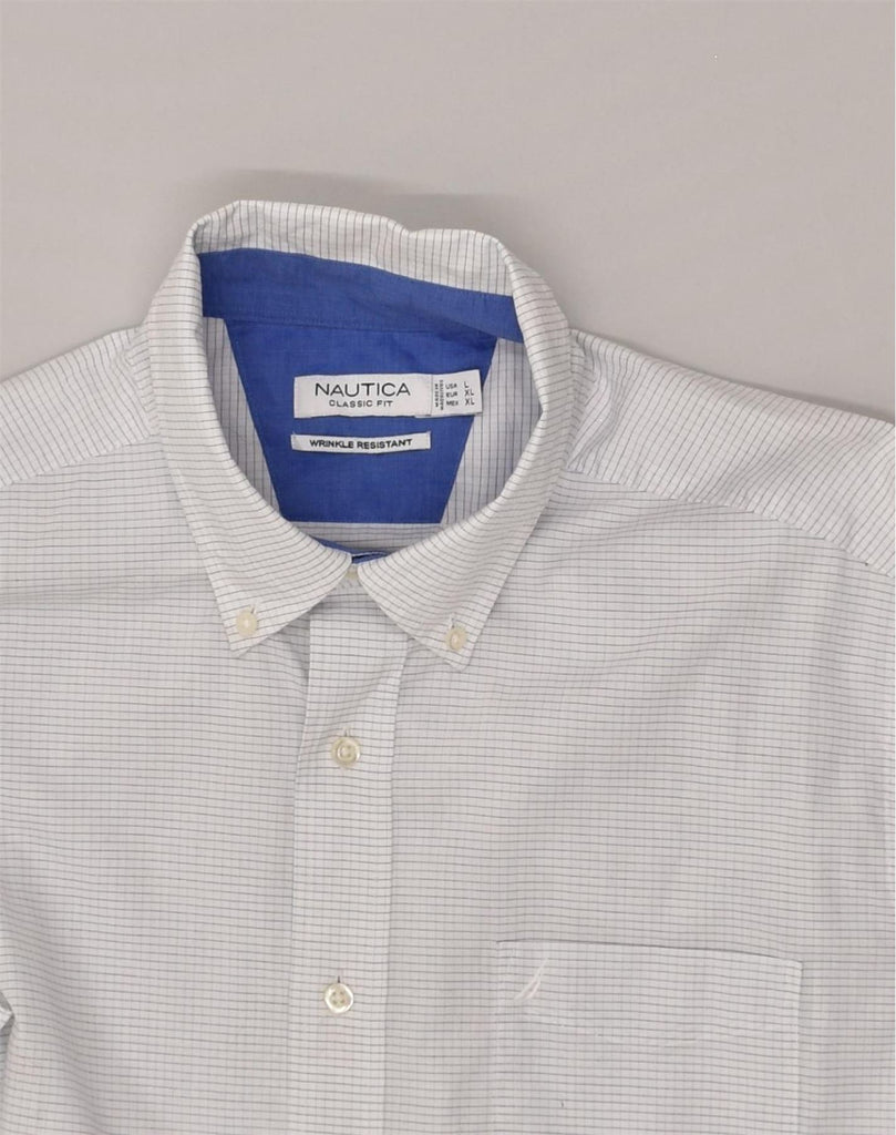 NAUTICA Mens Classic Fit Shirt Large White Check Cotton | Vintage Nautica | Thrift | Second-Hand Nautica | Used Clothing | Messina Hembry 