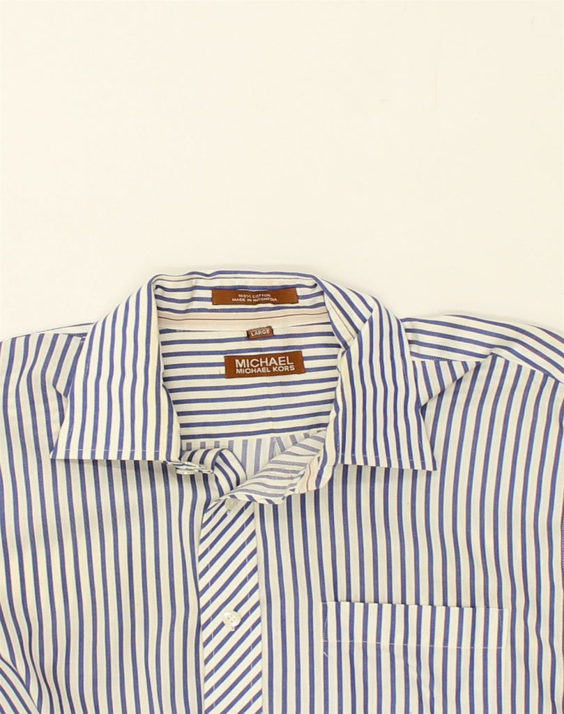 MICHAEL KORS Mens Shirt Large White Pinstripe Cotton | Vintage Michael Kors | Thrift | Second-Hand Michael Kors | Used Clothing | Messina Hembry 