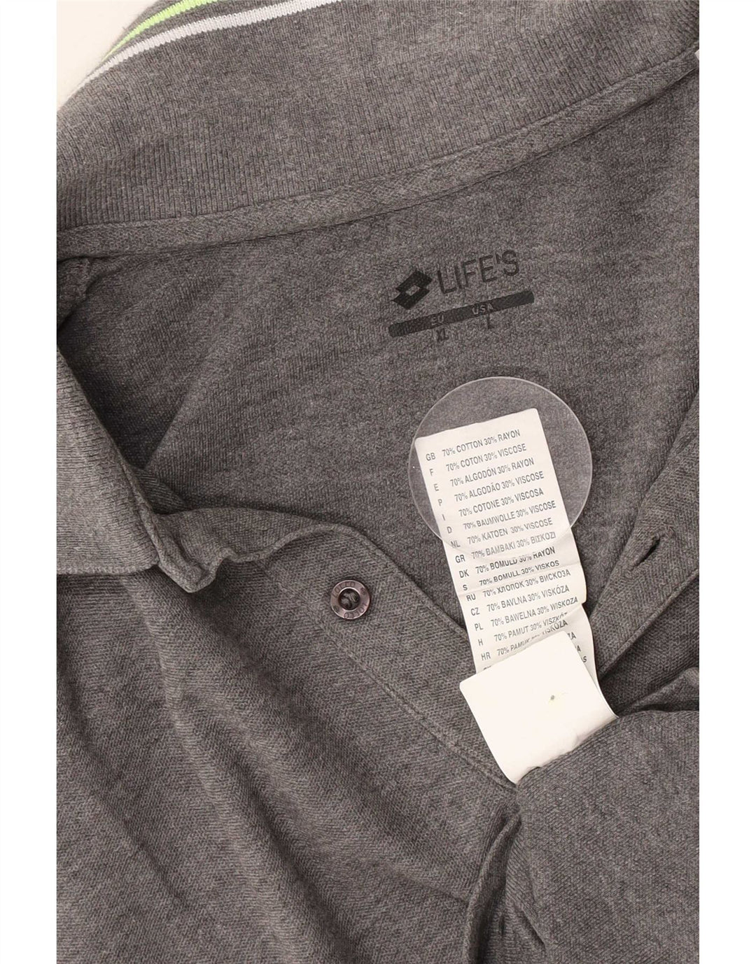 Lotto Mens Polo Shirt Large Grey Striped Cotton