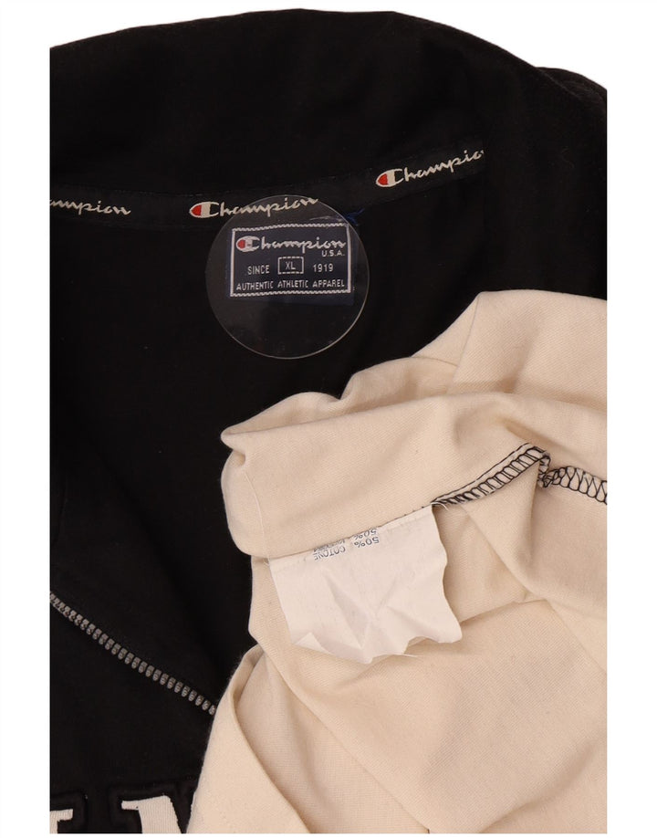 Champion Mens Zip Neck Graphic Pullover Tracksuit Top XL Black Colourblock