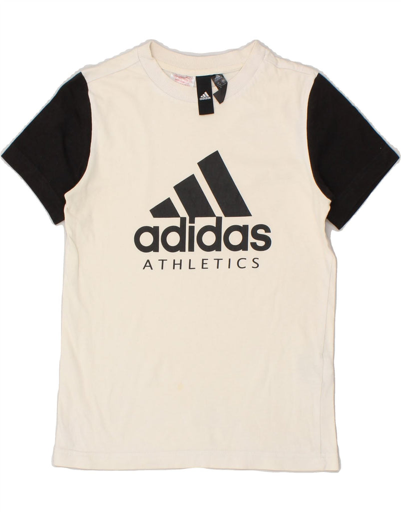 ADIDAS Boys Graphic T-Shirt Top 9-10 Years Off White Colourblock Cotton | Vintage Adidas | Thrift | Second-Hand Adidas | Used Clothing | Messina Hembry 