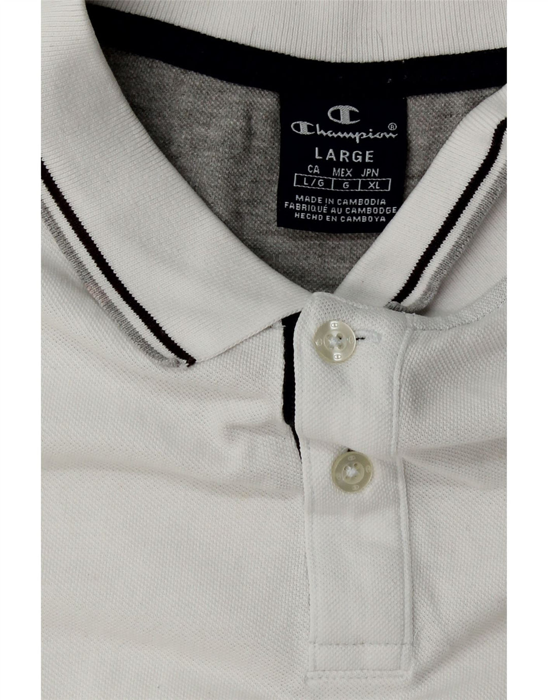 CHAMPION Mens Polo Shirt Large White Vintage Champion and Second-Hand Champion from Messina Hembry 