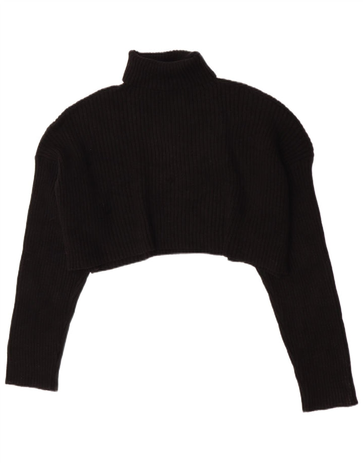 Zara Womens Crop Oversized Roll Neck Jumper Sweater UK 16 Large Black