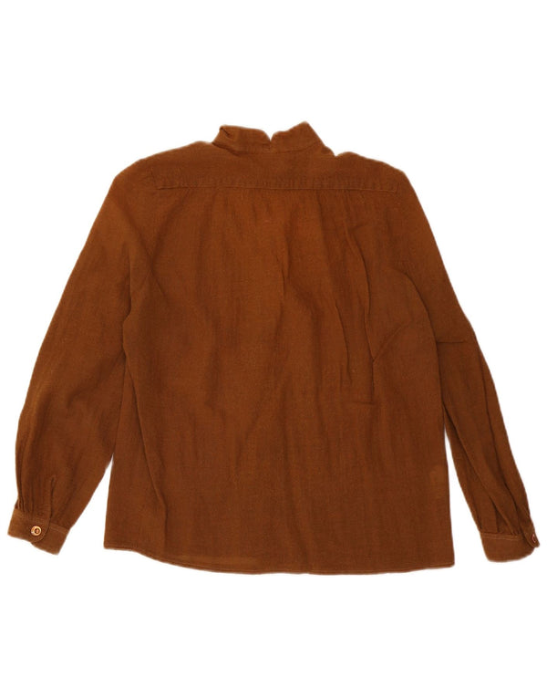 Vintage Womens 3/4 Sleeve Flannel Shirt UK 4 XS Brown Wool