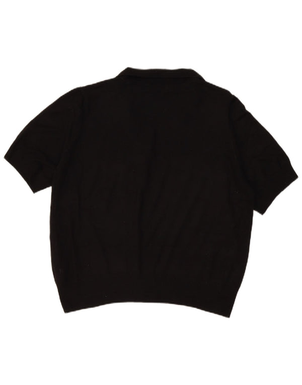 Marks & Spencer Womens Short Sleeve Polo Neck Jumper Sweater UK 18 XL Black