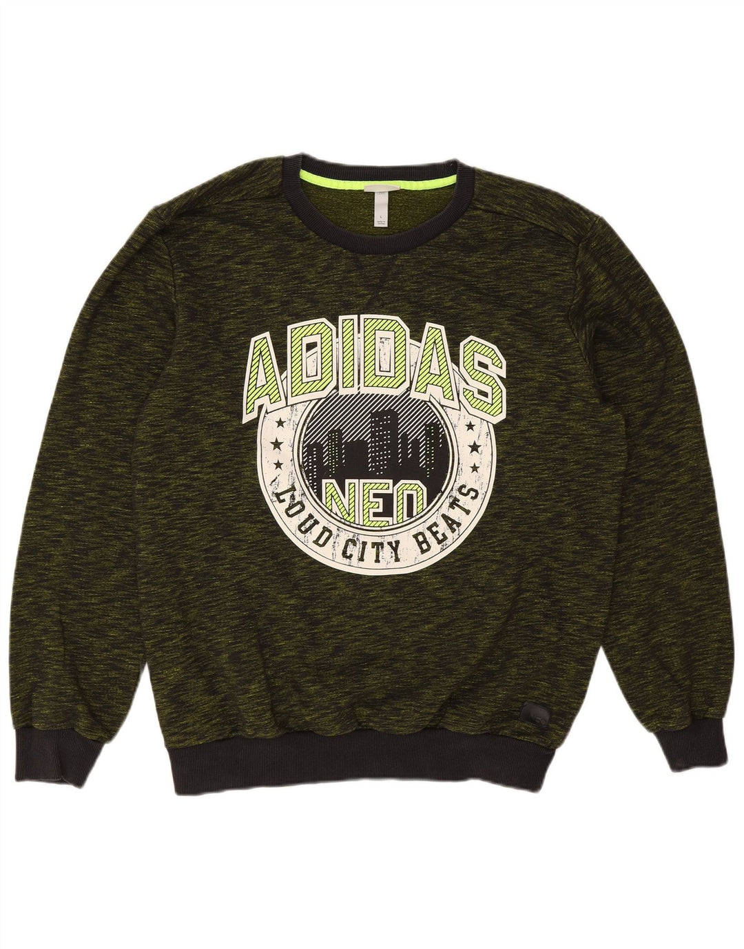 Adidas Mens Neo Graphic Sweatshirt Jumper Large Green Flecked