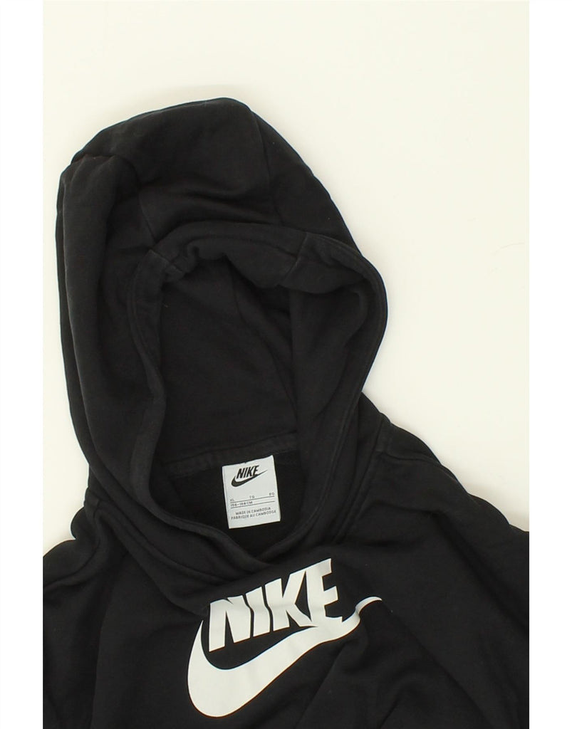 NIKE Girls Crop Graphic Hoodie Jumper 13-14 Years XL Black Cotton | Vintage Nike | Thrift | Second-Hand Nike | Used Clothing | Messina Hembry 