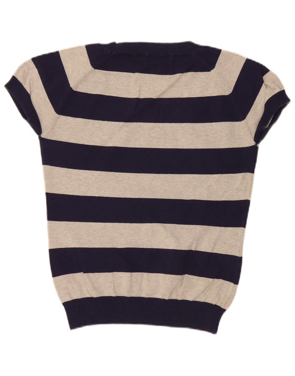Zara Womens Crop Boat Neck Jumper Sweater UK 14 Large Navy Blue Striped