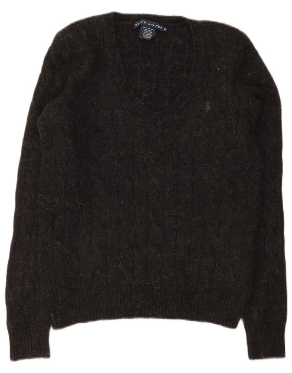 Ralph Lauren Womens V-Neck Jumper Sweater UK 12 Medium Grey Wool