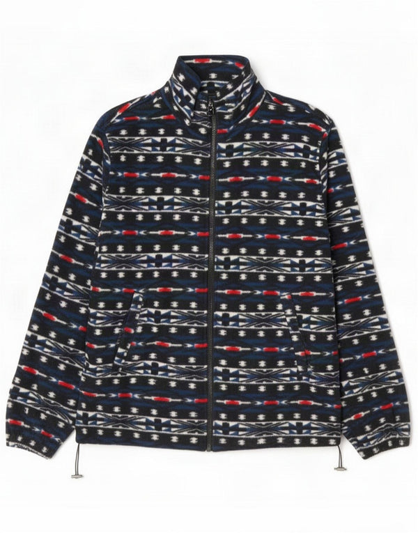 Vintage Mens Fleece Jacket UK 40 Large Navy Blue Geometric Polyester
