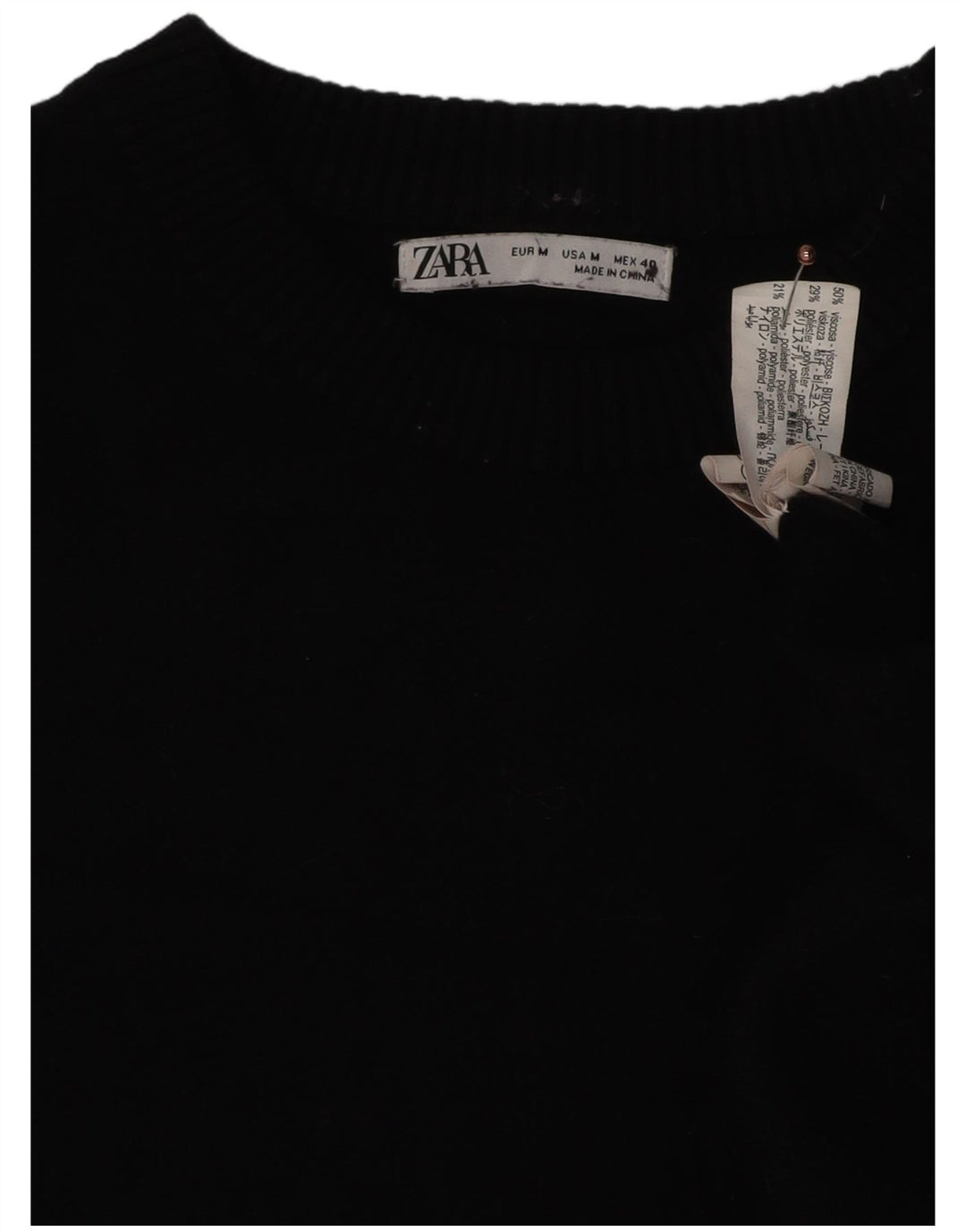 Zara Womens Crew Neck Jumper Sweater UK 14 Medium Black Viscose