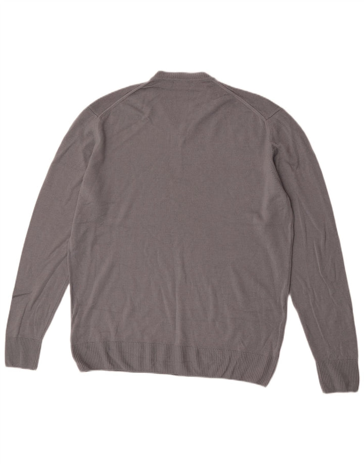Zara Mens V-Neck Jumper Sweater XL Grey Wool