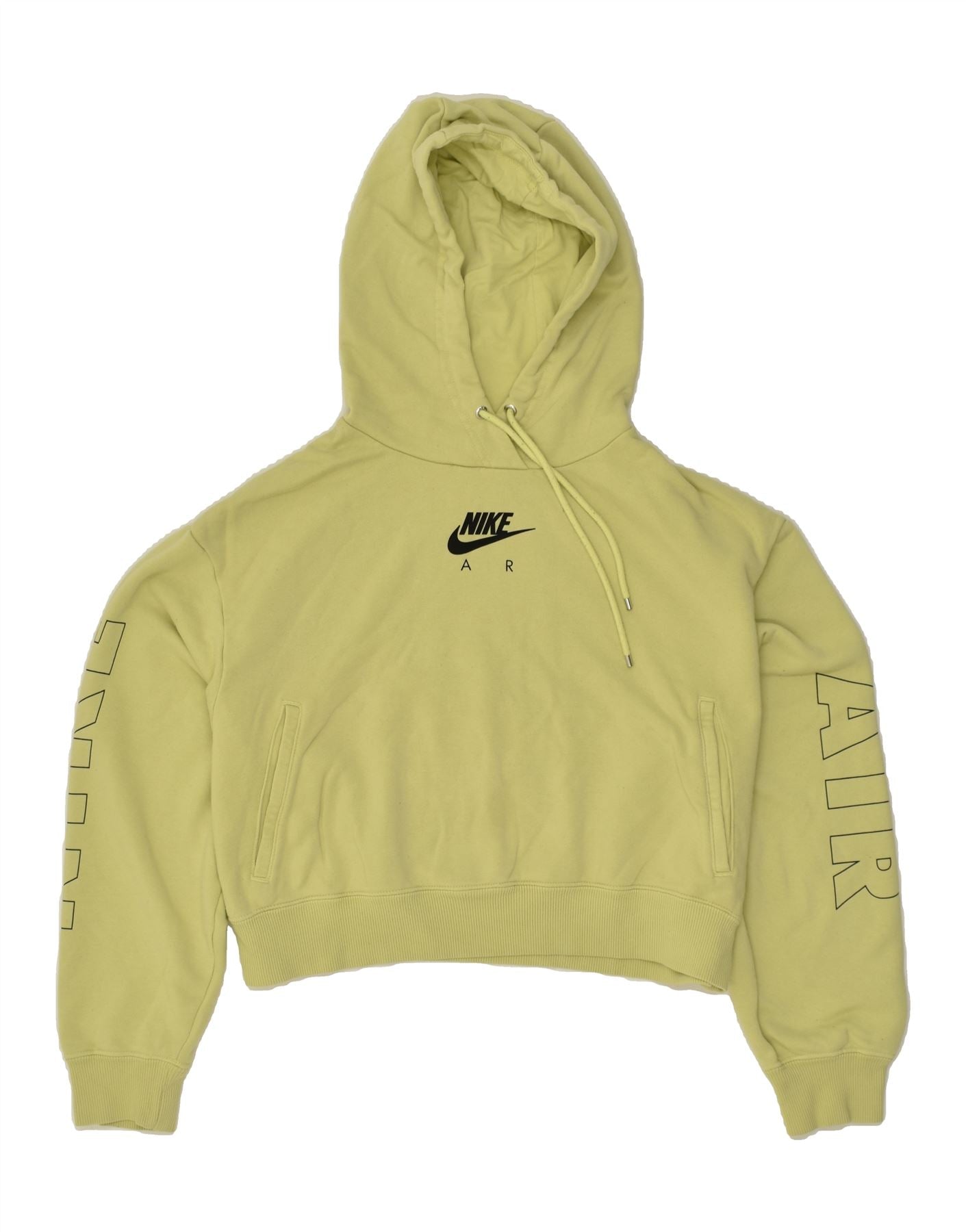 NIKE Womens Oversized Crop Hoodie Jumper UK 14 Medium Green Cotton