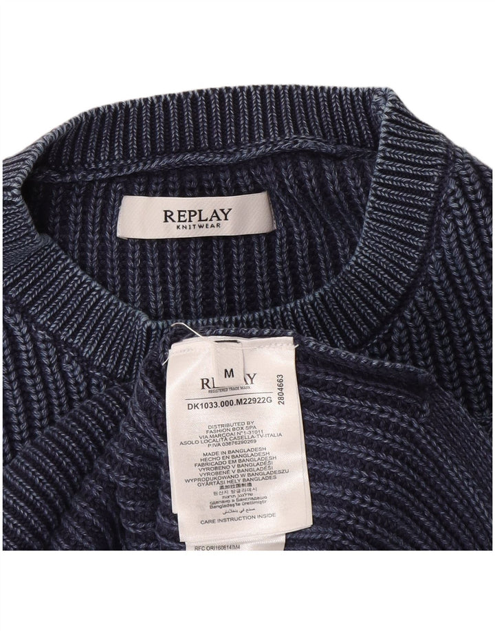 REPLAY Womens Vest Tank Top UK 14 Medium Navy Blue Cotton