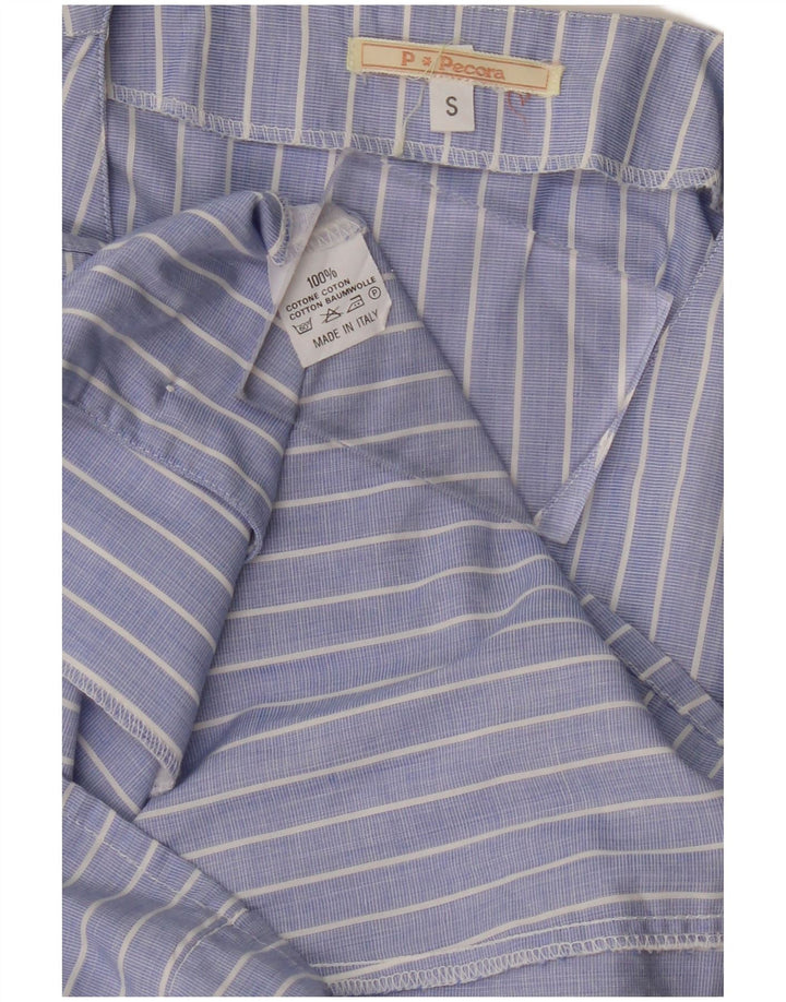PAOLO PECORA Womens Short Sleeve Shirt UK 10 Small Blue Pinstripe Cotton