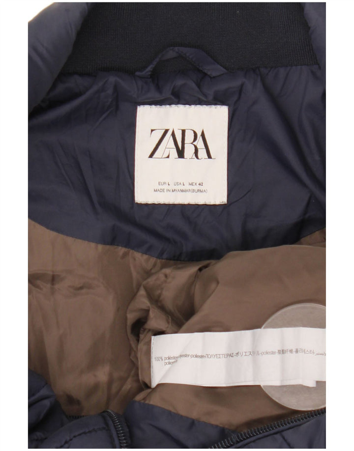 Zara Mens Padded Gilet UK 40 Large Navy Blue Polyester