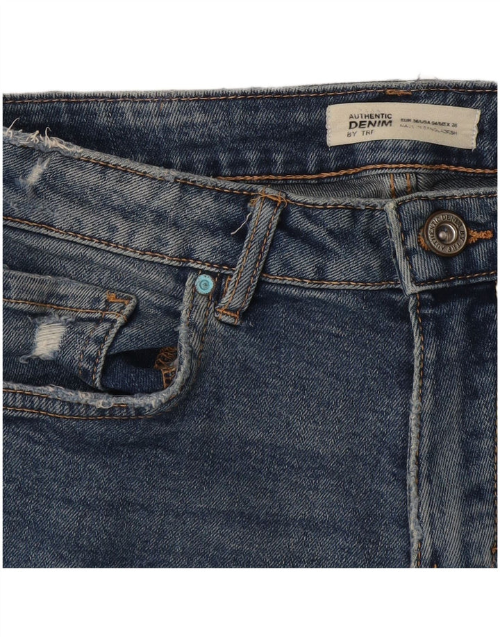 Zara Womens Distressed Denim Shorts EU 36 XS W26  Blue