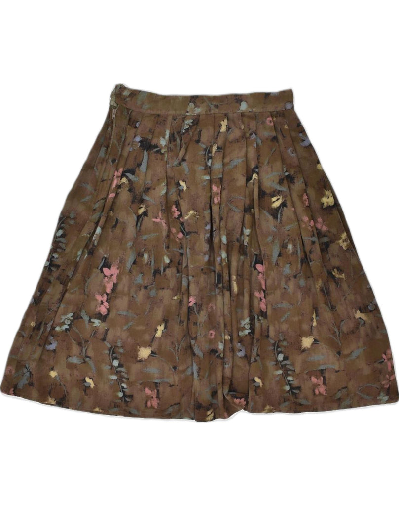 VINTAGE Womens High Waist Pleated Skirt IT 42 Medium W26 Brown Floral | Vintage | Thrift | Second-Hand | Used Clothing | Messina Hembry 