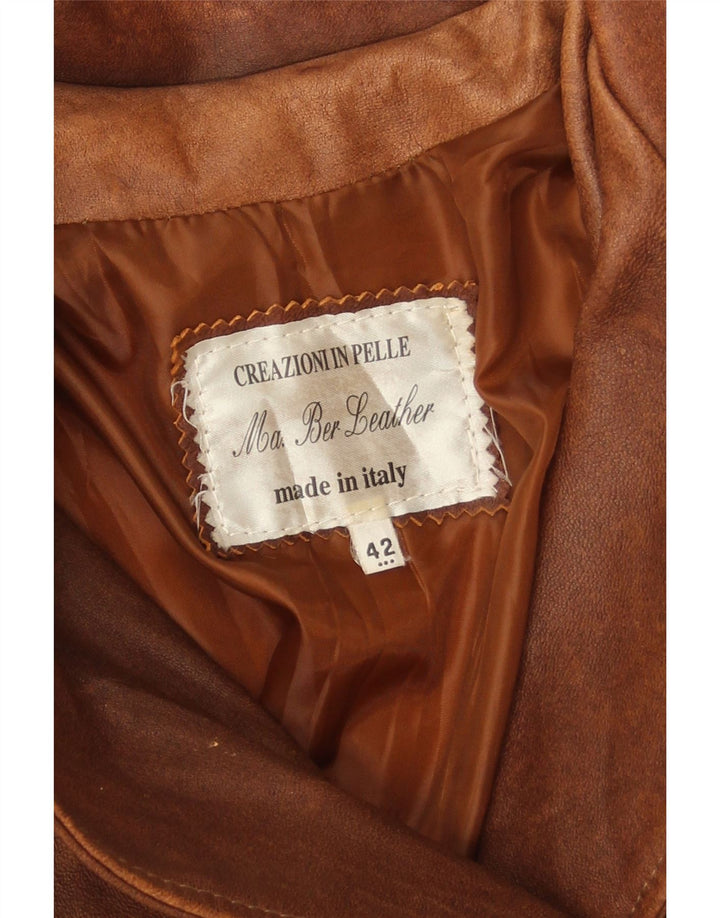 Vintage Womens Double Breasted Leather Coat IT 42 Medium Brown Leather