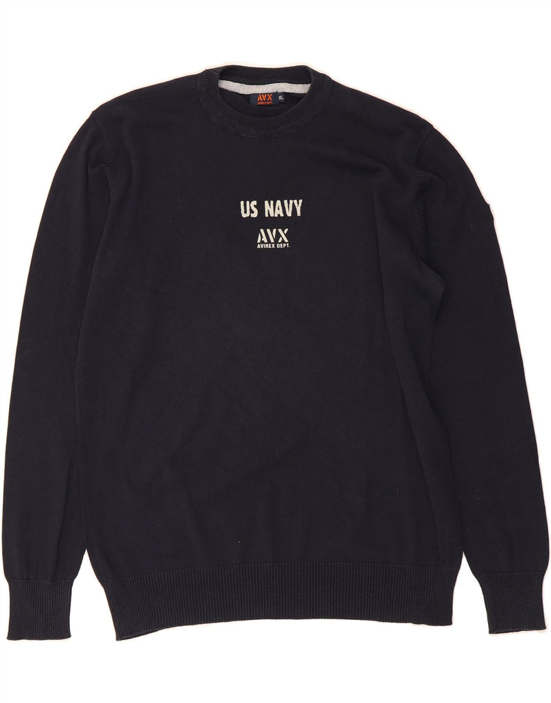AVIREX Mens Graphic Crew Neck Jumper Sweater XL Navy Blue Cotton Vintage Avirex and Second-Hand Avirex from Messina Hembry 
