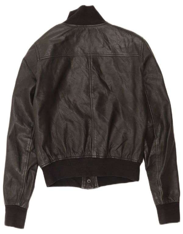 Vintage Womens Crop Leather Jacket IT 38 XS Black Leather