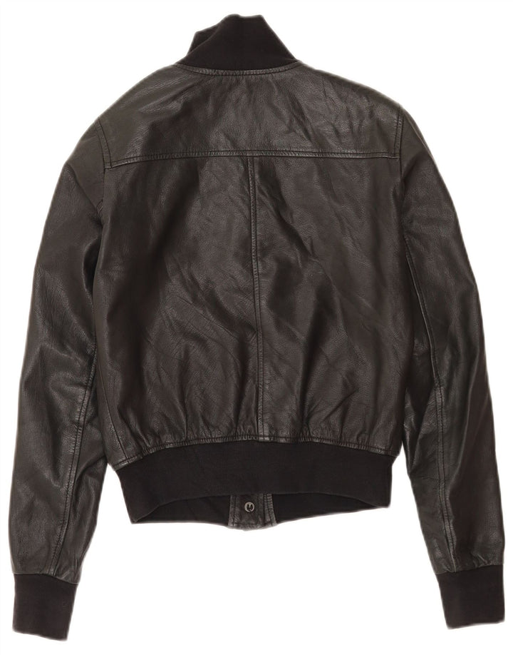 Vintage Womens Crop Leather Jacket IT 38 XS Black Leather