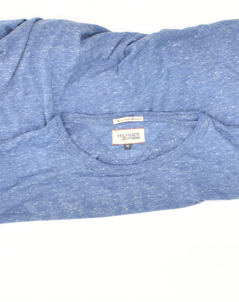 TOMMY HILFIGER Mens Graphic T-Shirt Top XL Blue Colourblock Cotton | Vintage Tommy Hilfiger | Thrift | Second-Hand Tommy Hilfiger | Used Clothing | Messina Hembry 