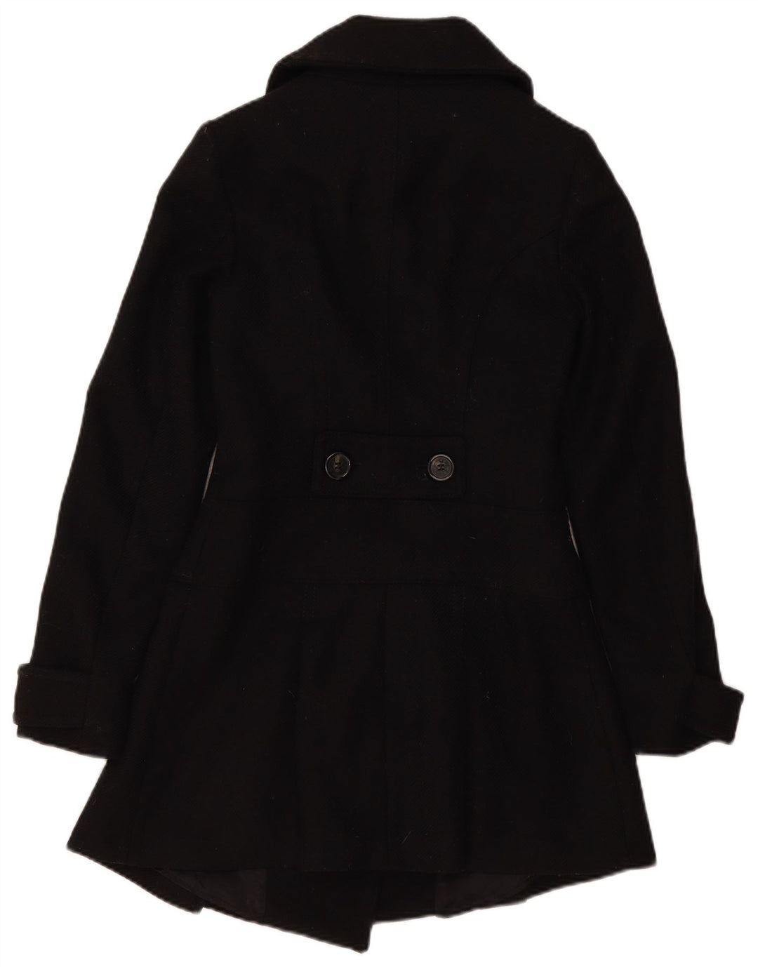 Benetton Womens Double Breasted Coat IT 40 Small Black Wool