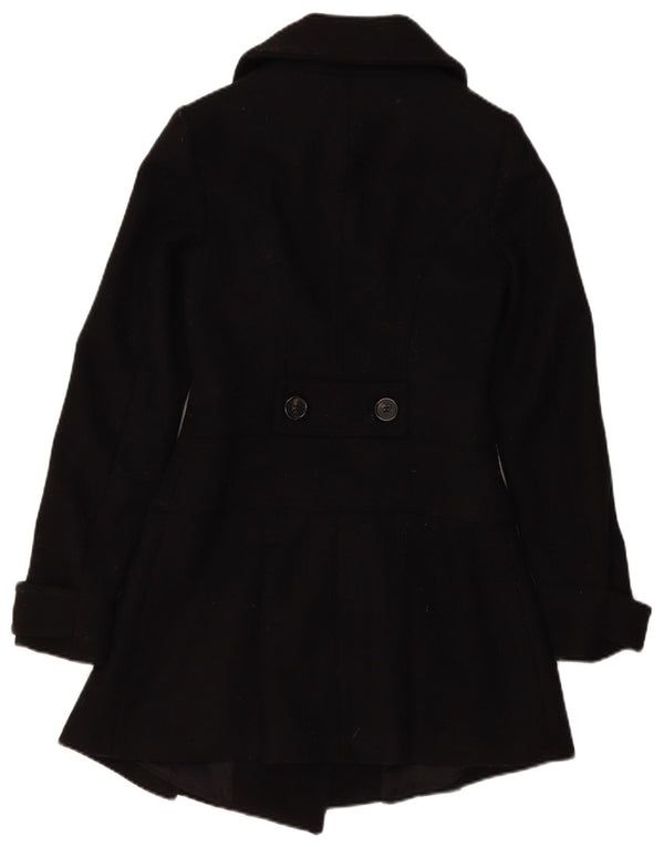 Benetton Womens Double Breasted Coat IT 40 Small Black Wool