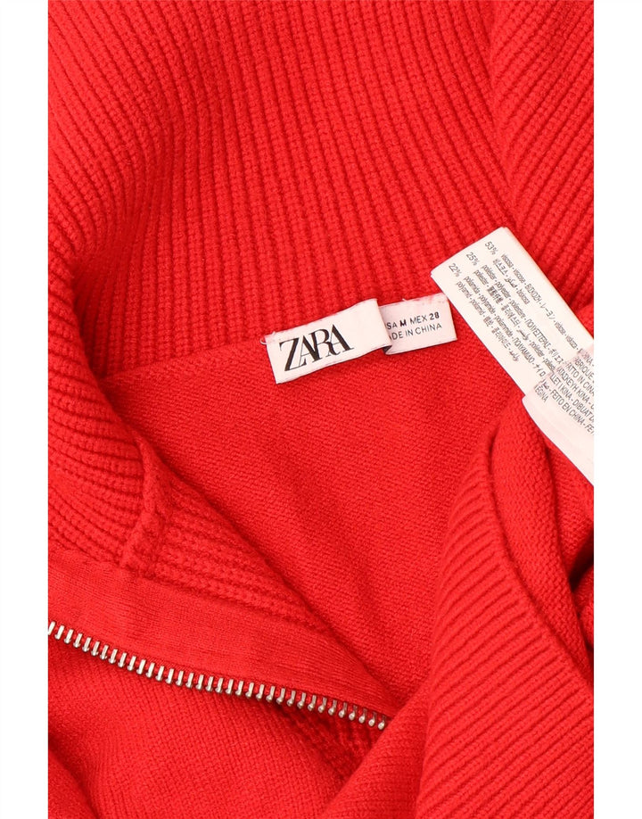 ZARA Womens Crop Zip Neck Jumper Sweater UK 14 Medium Red Viscose