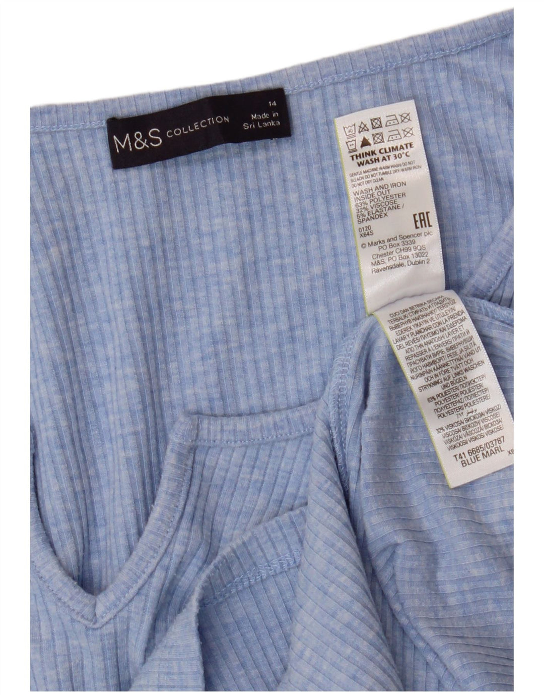 Marks & Spencer Womens Top Long Sleeve UK 14 Large  Blue Polyester