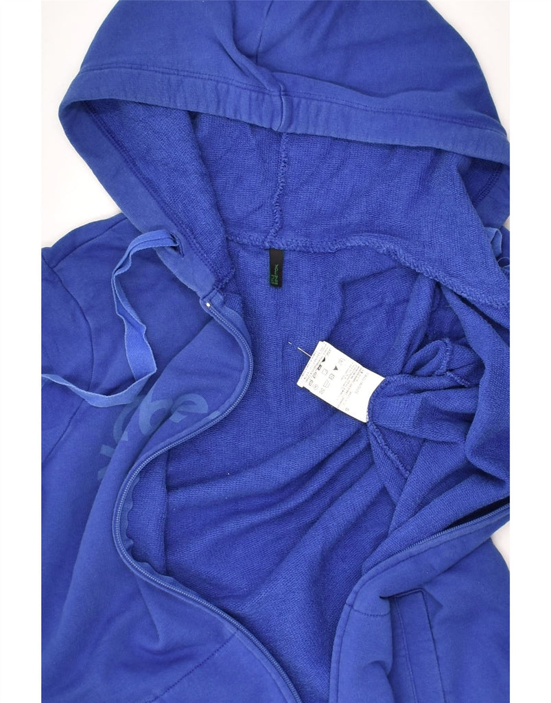 BENETTON Mens Graphic Zip Hoodie Sweater Small Blue Cotton | Vintage Benetton | Thrift | Second-Hand Benetton | Used Clothing | Messina Hembry 