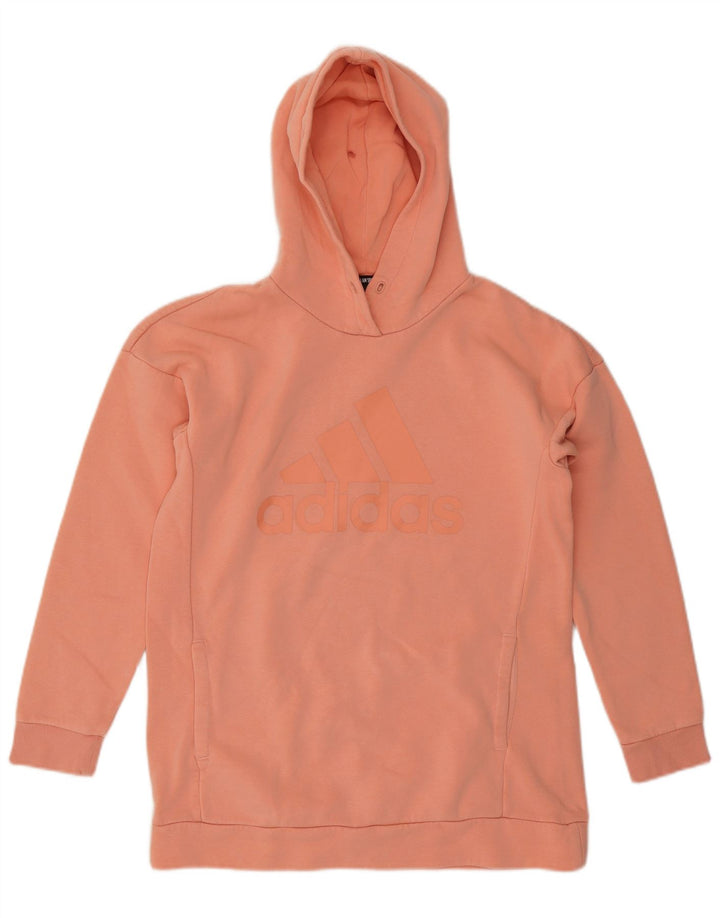 ADIDAS Womens Oversized Graphic Hoodie Jumper UK 8/10 Small Orange Cotton