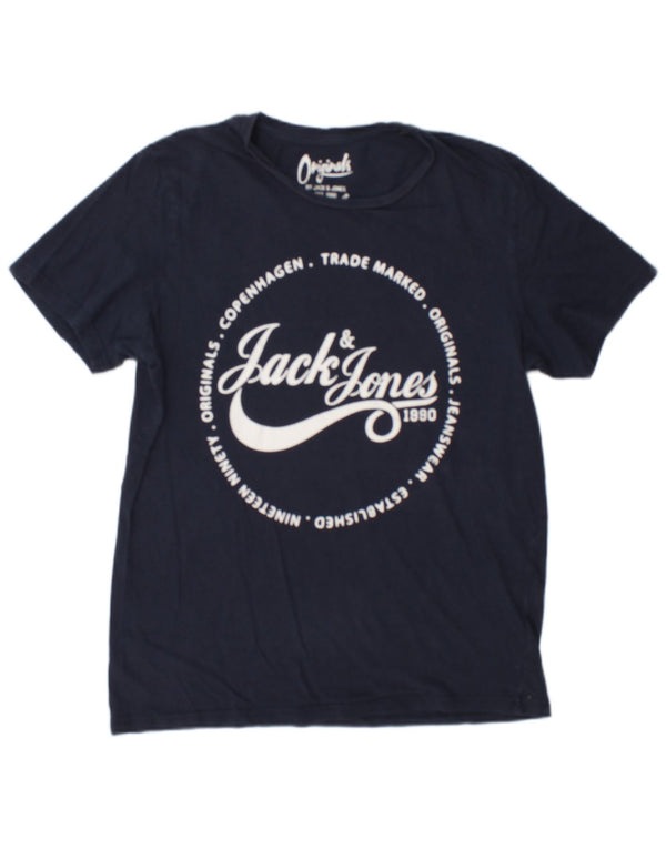 Jack & Jones Mens Graphic T-Shirt Top Medium Navy Blue Cotton
