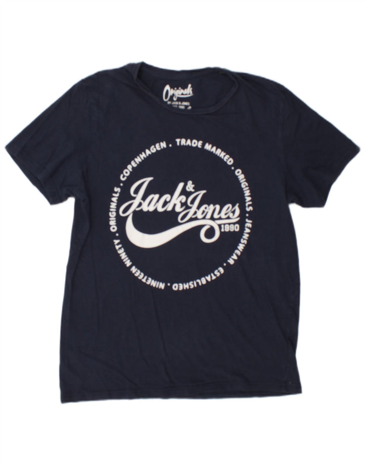 Jack & Jones Mens Graphic T-Shirt Top Medium Navy Blue Cotton