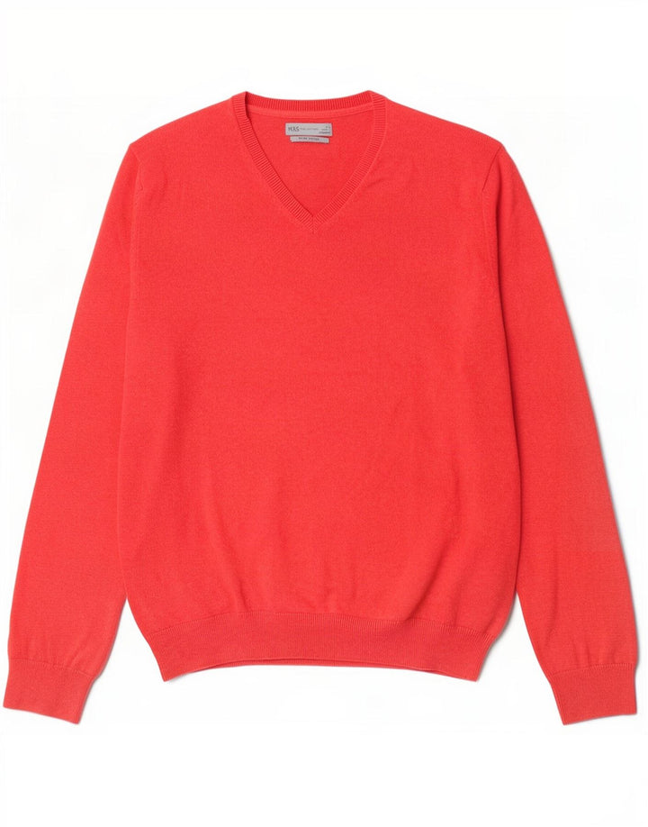 Marks & Spencer Mens V-Neck Jumper Sweater XL Red Cotton